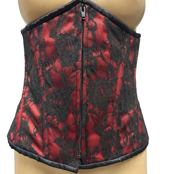 Daisy Corsets Lavish Underbust Red Black Lace Overlay Cincher Women’s Large - Picture 5 of 15